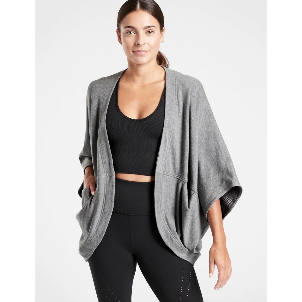 Athleta Pranayama Cacoon Wrap Grey Open Front Cardigan Dolman Sleeve S 599647
